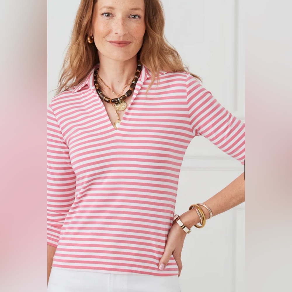 J. McLaughlin Pink and White Striped Shirt